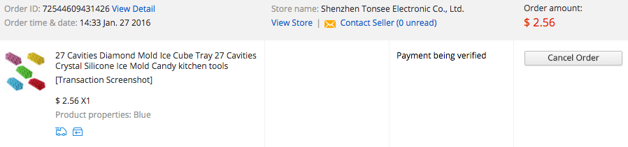 AliExpress payment verification